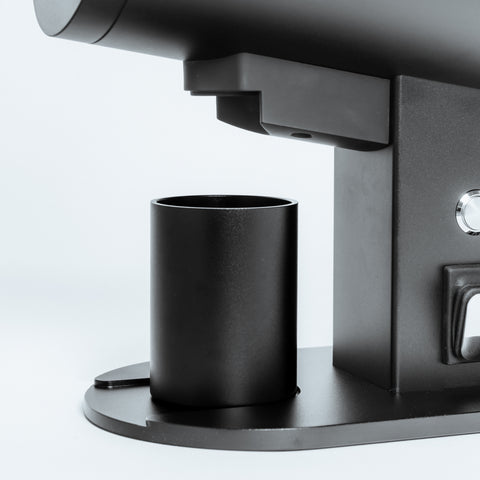 close up of the metal catch cup on the DF83V Electric Coffee Grinder