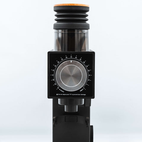 front angle shot showing the upgraded casing and detailing on the CF64V Electric Coffee Grinder