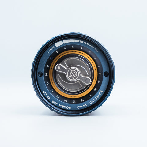 close up of the CNC cut 420 stainless steel six-star titanium coated burr with a 38mm diameter blade on the zeroHero Z3 Pro Coffee Hand Manual Grinder