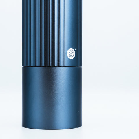 close up of logo detail on the blue zeroHero Z3 Pro Coffee Hand Manual Grinder