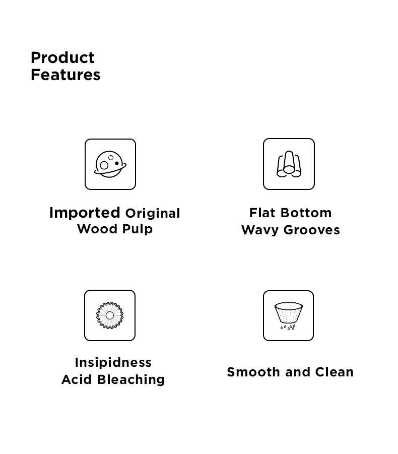 List of product features with icons and text on a white background