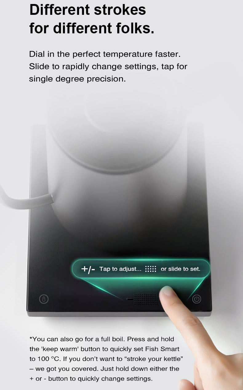Digital control panel on the Timemore Fish Smart Pour Over Kettle