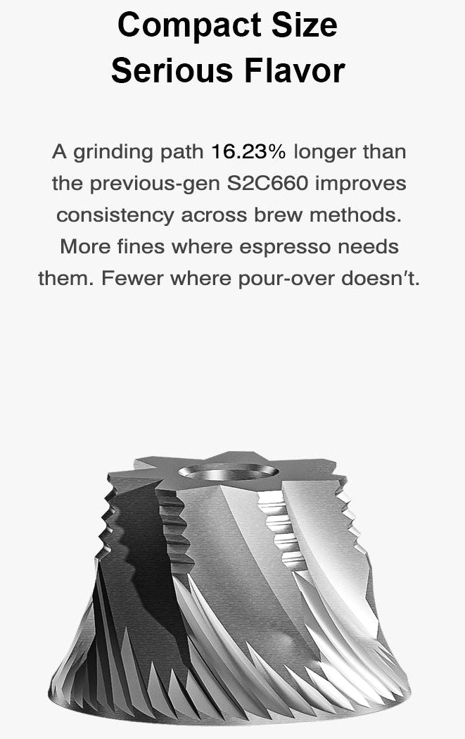 image of burrs in the Timemore C5 Pro Chestnut Manual Grinder with information about grinding path