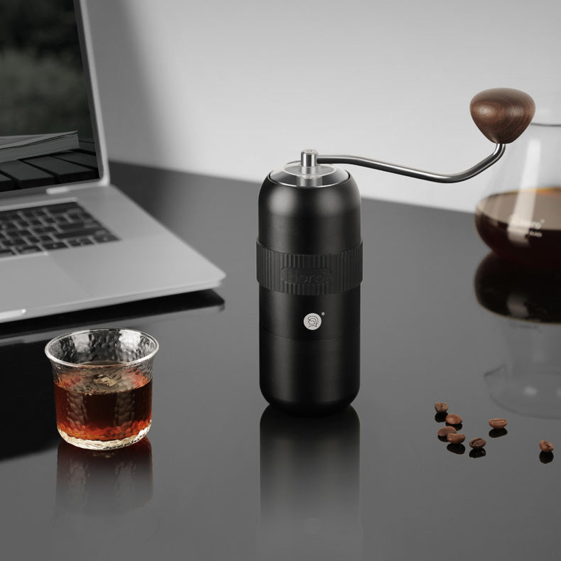 image of the zeroHero Z7 Coffee Hand Grinder in black, with a classic design and exceptional build quality