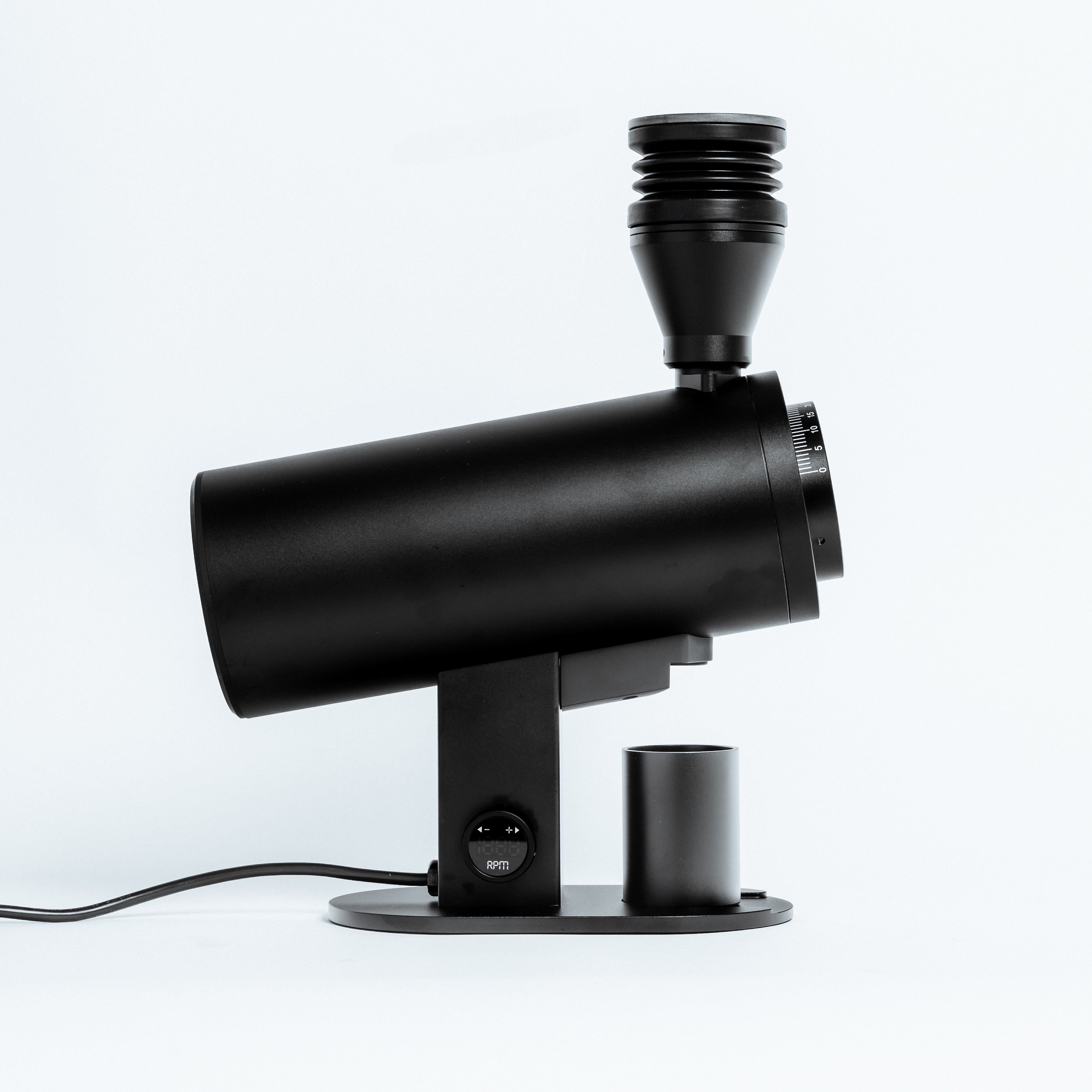 side profile of the DF83V Electric Coffee Grinder By Earl