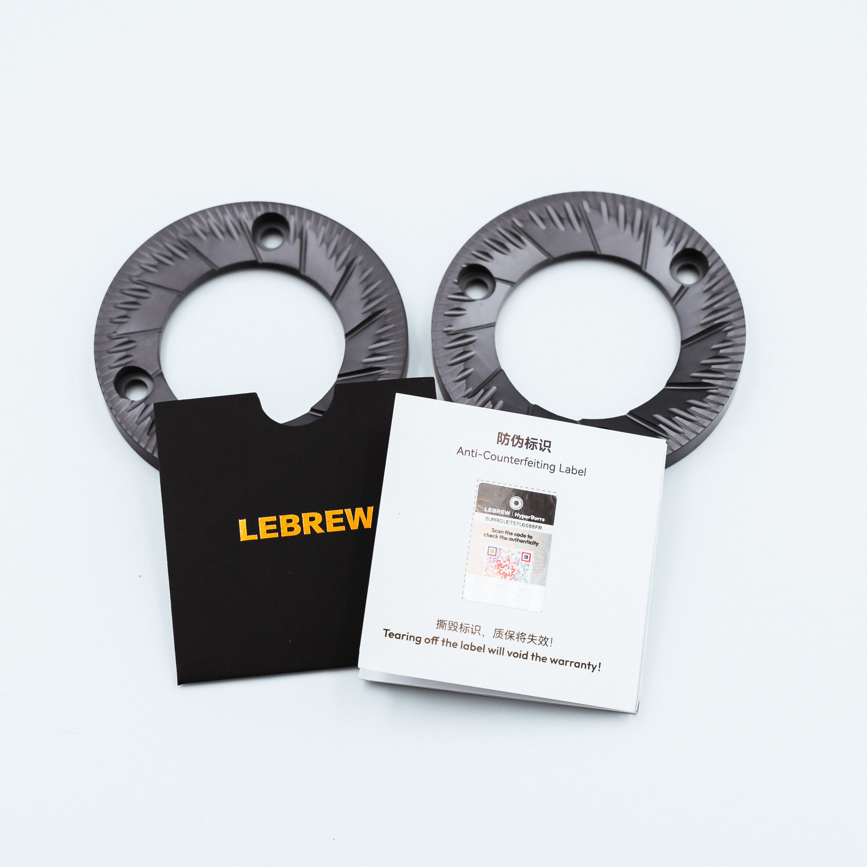 image of the  set of Lebrew 83mm multipurpose sweet HyperBurrs along with the packaging