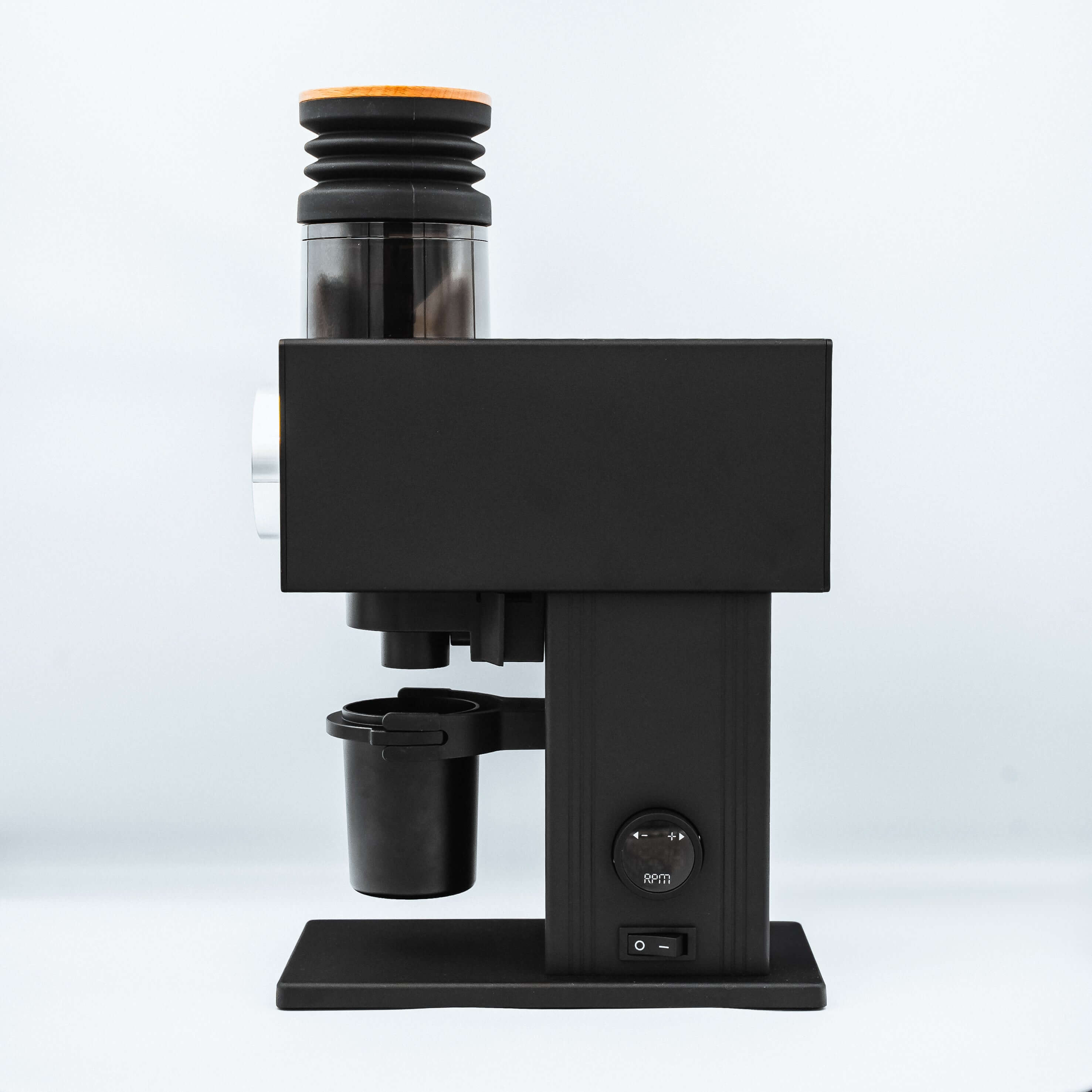 side angle of the black CF64V Electric Coffee Grinder