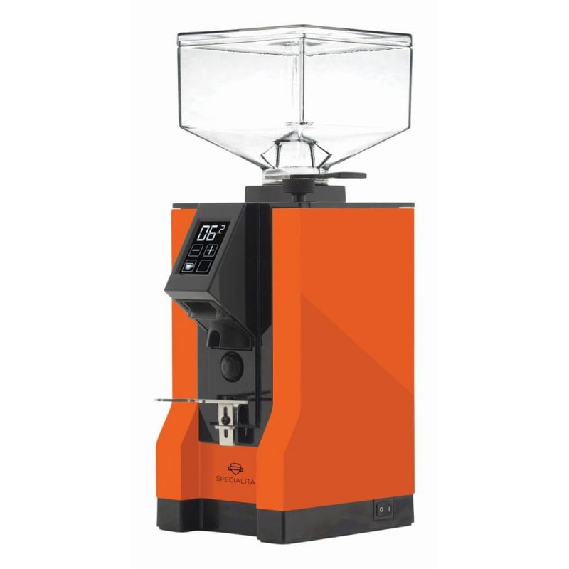 image of the orange Eureka Mignon Specialita Coffee Grinder with white background
