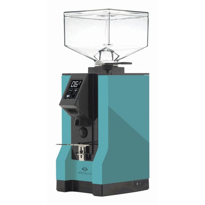 image of the blue Eureka Mignon Specialita Coffee Grinder with white background