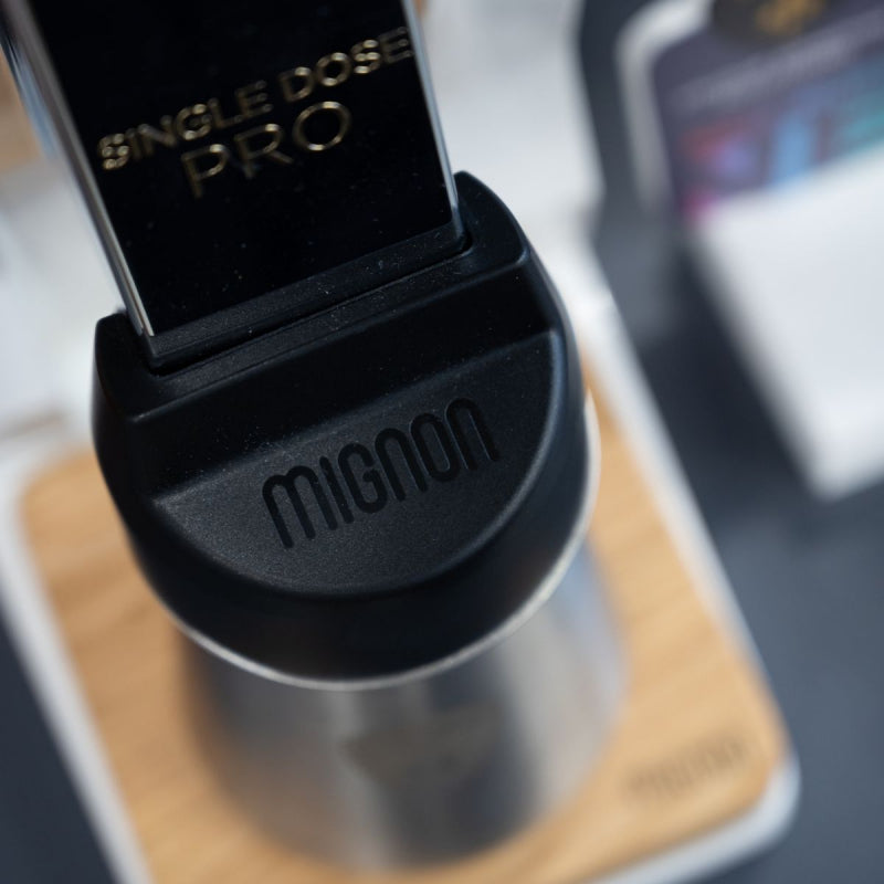close up of Mignon detail on the Eureka Oro Mignon Single Dose Pro Grinder