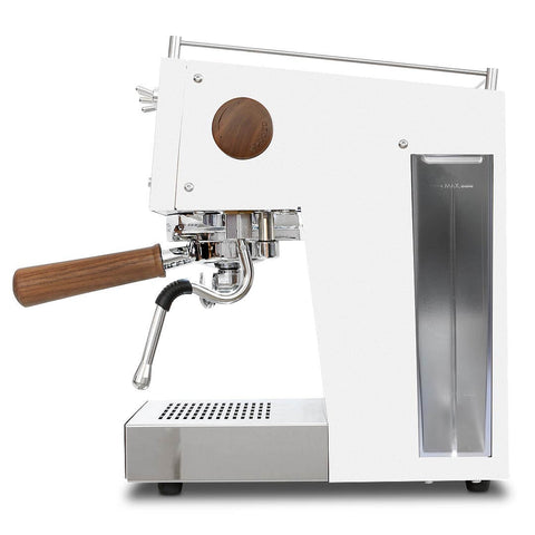 image showing the side of the Ascaso Steel Duo PID Espresso Coffee Machine  in White & Wood