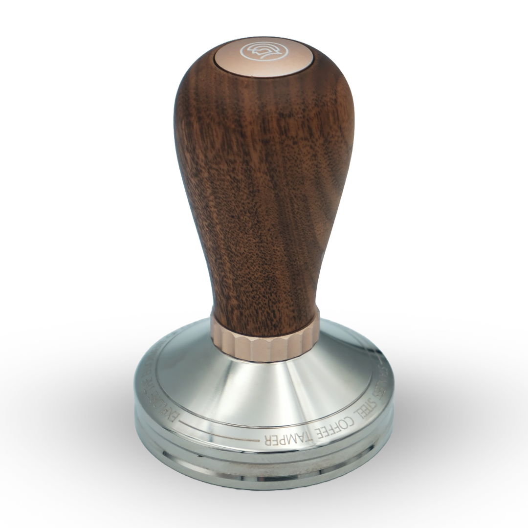 zeroHero 58mm Espresso Tamper in walnut and stainless steel