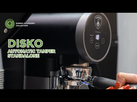 Eureka Disko automatic tamper standalone with digital display and branding
